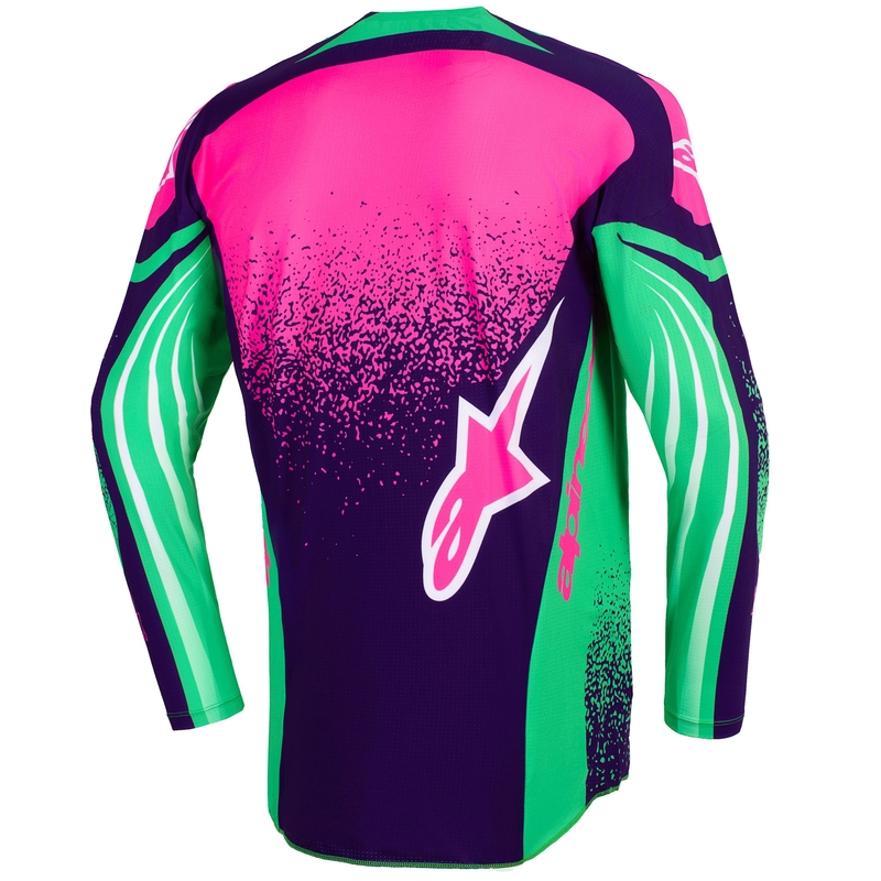 Motokros dres Alpinestars Techstar Nomur temno vijolično-zelen-fluo roza