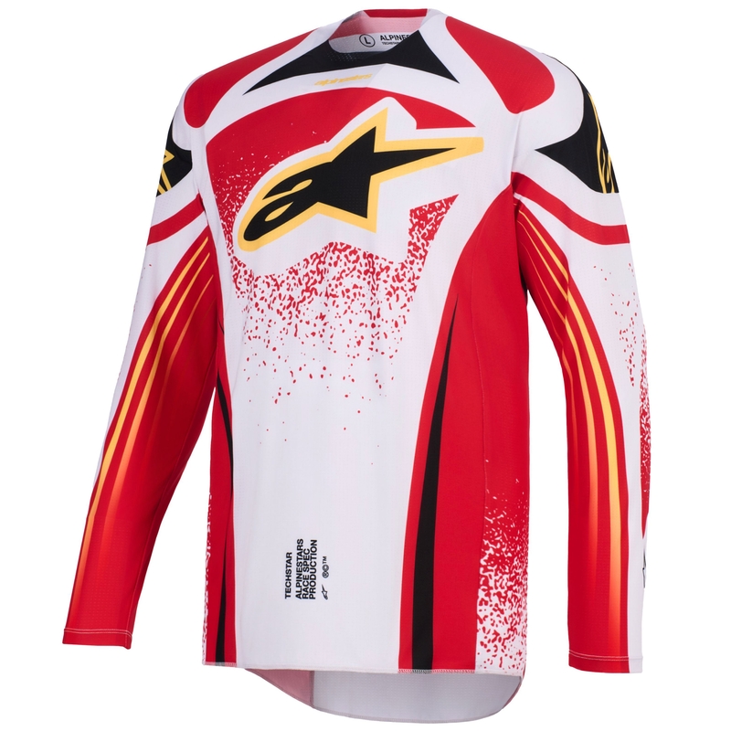 Motokros dres Alpinestars Techstar Nomur svetlo sivo-rdeče-črno-rumen