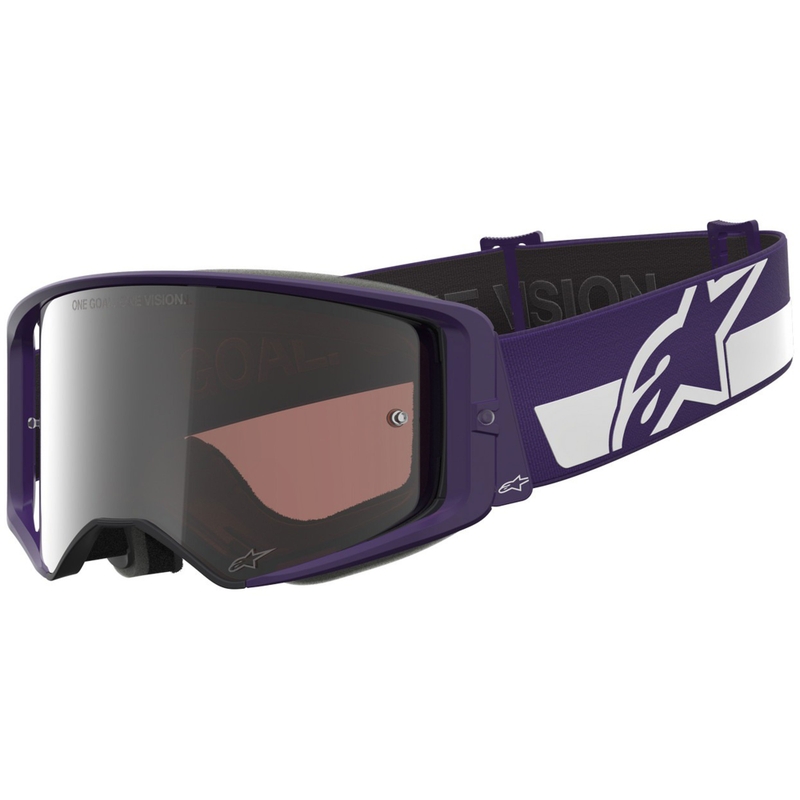 Motokros očala Alpinestars Supertech Vision Hunta96 XXV vijolično-bela z zrcalno srebrnim pleksi steklom