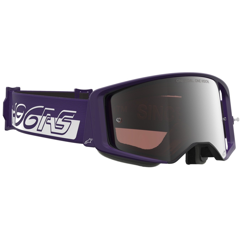Motokros očala Alpinestars Supertech Vision Hunta96 XXV vijolično-bela z zrcalno srebrnim pleksi steklom