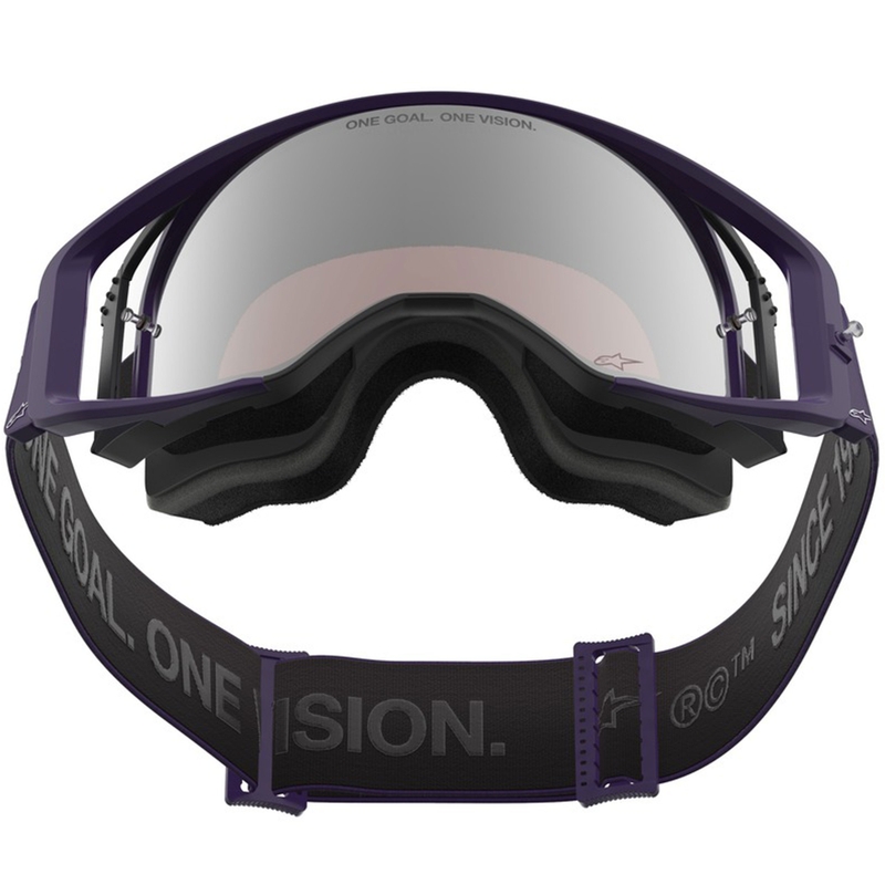 Motokros očala Alpinestars Supertech Vision Hunta96 XXV vijolično-bela z zrcalno srebrnim pleksi steklom