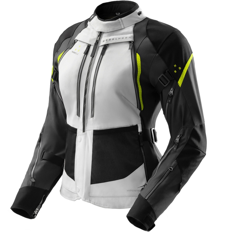 Ženska motoristična jakna Rebelhorn Hardy 3.0 črno-sivo-fluo rumena