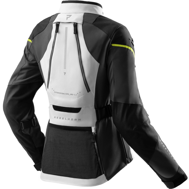 Ženska motoristična jakna Rebelhorn Hardy 3.0 črno-sivo-fluo rumena