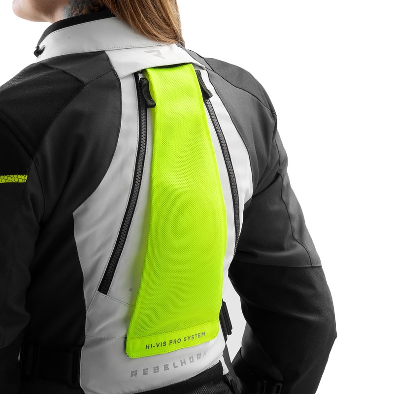 Ženska motoristična jakna Rebelhorn Hardy 3.0 črno-sivo-fluo rumena