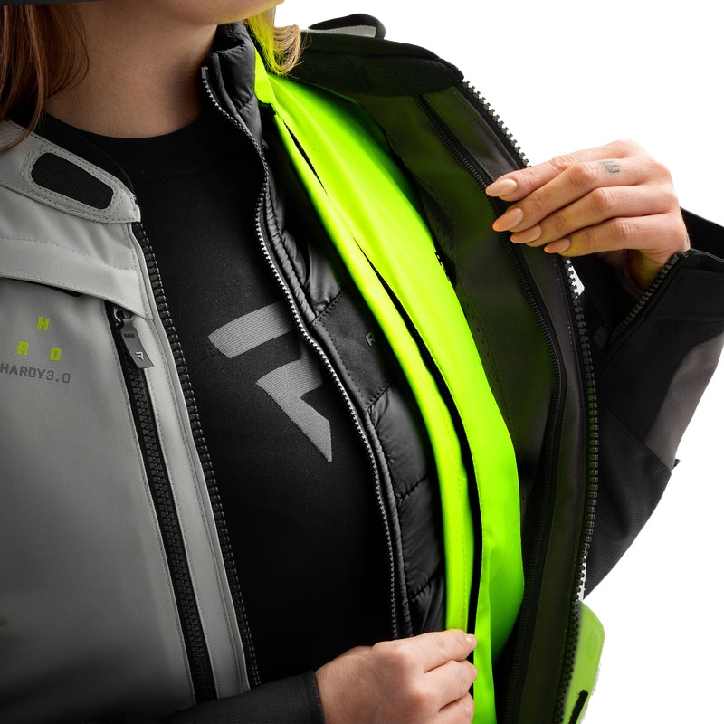 Ženska motoristična jakna Rebelhorn Hardy 3.0 črno-sivo-fluo rumena