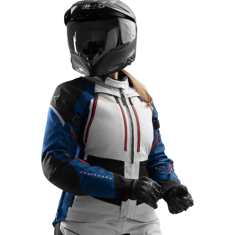 Ženska motoristična jakna Rebelhorn Hardy 3.0 modro-sivo-rdeča