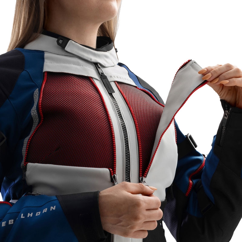 Ženska motoristična jakna Rebelhorn Hardy 3.0 modro-sivo-rdeča