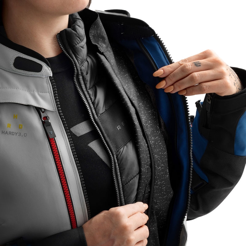 Ženska motoristična jakna Rebelhorn Hardy 3.0 modro-sivo-rdeča