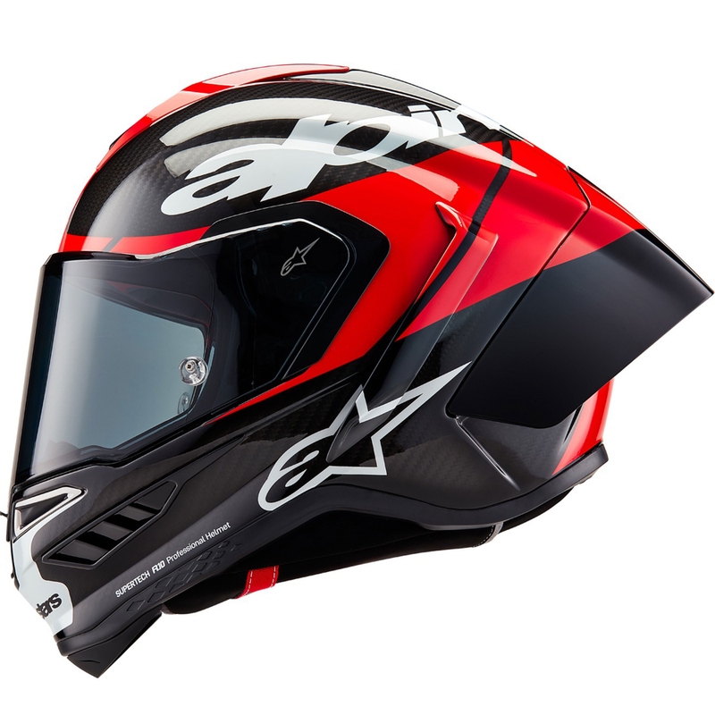 Alpinestars Supertech R-10 Element karbonska fluo motoristična čelada z integriranim obrazom rdeče-bela