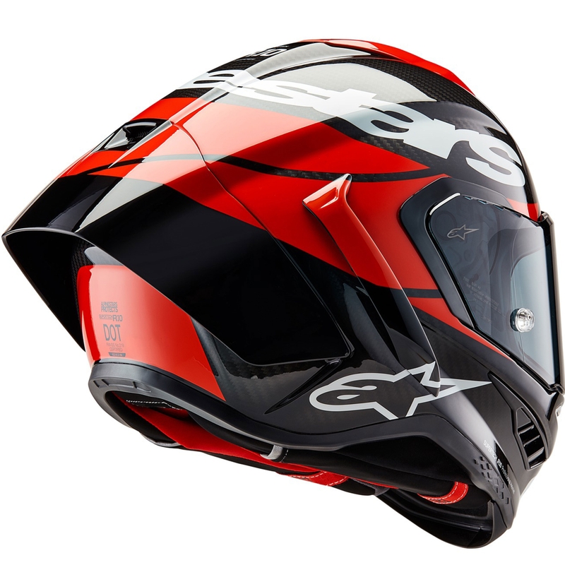 Alpinestars Supertech R-10 Element karbonska fluo motoristična čelada z integriranim obrazom rdeče-bela