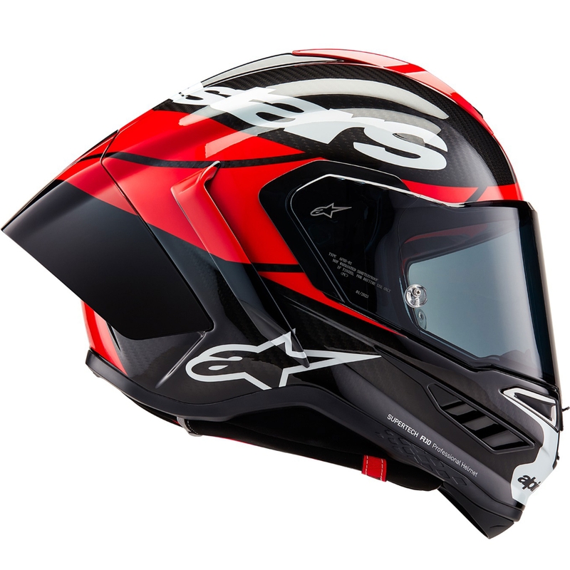 Alpinestars Supertech R-10 Element karbonska fluo motoristična čelada z integriranim obrazom rdeče-bela