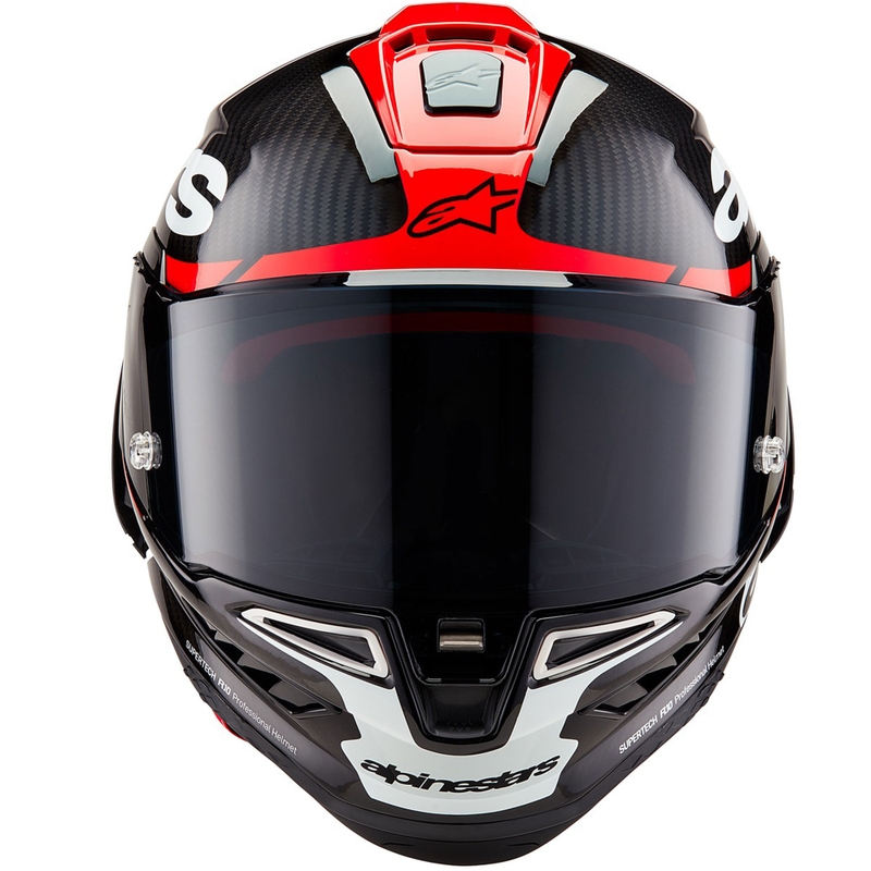 Alpinestars Supertech R-10 Element karbonska fluo motoristična čelada z integriranim obrazom rdeče-bela