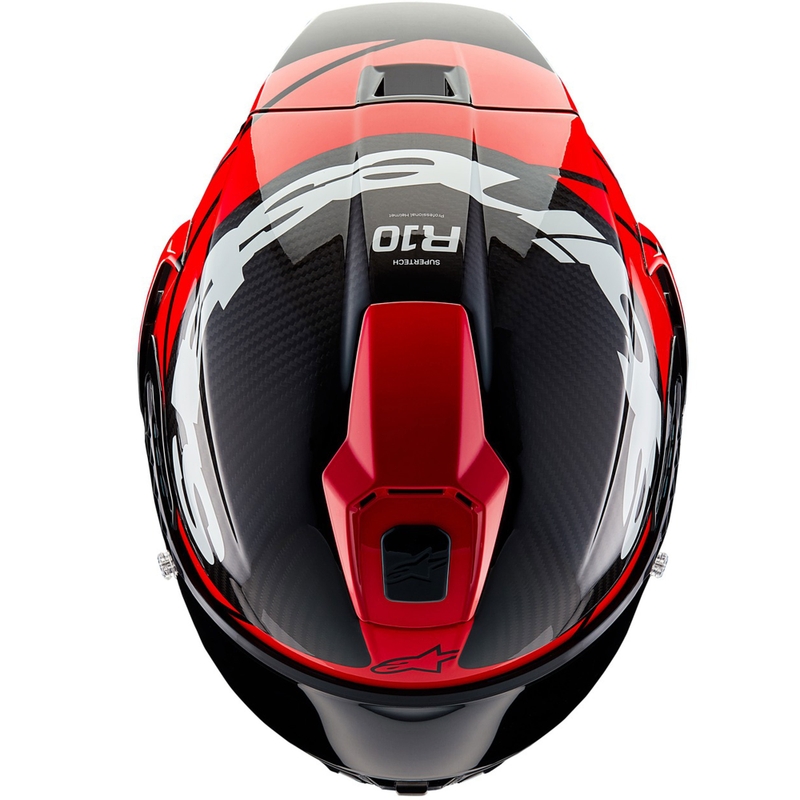 Alpinestars Supertech R-10 Element karbonska fluo motoristična čelada z integriranim obrazom rdeče-bela