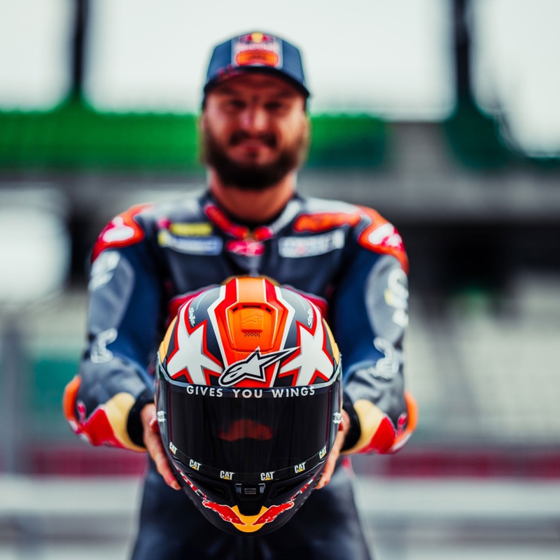 Alpinestars Supertech R-10 Element karbonska fluo motoristična čelada z integriranim obrazom rdeče-bela