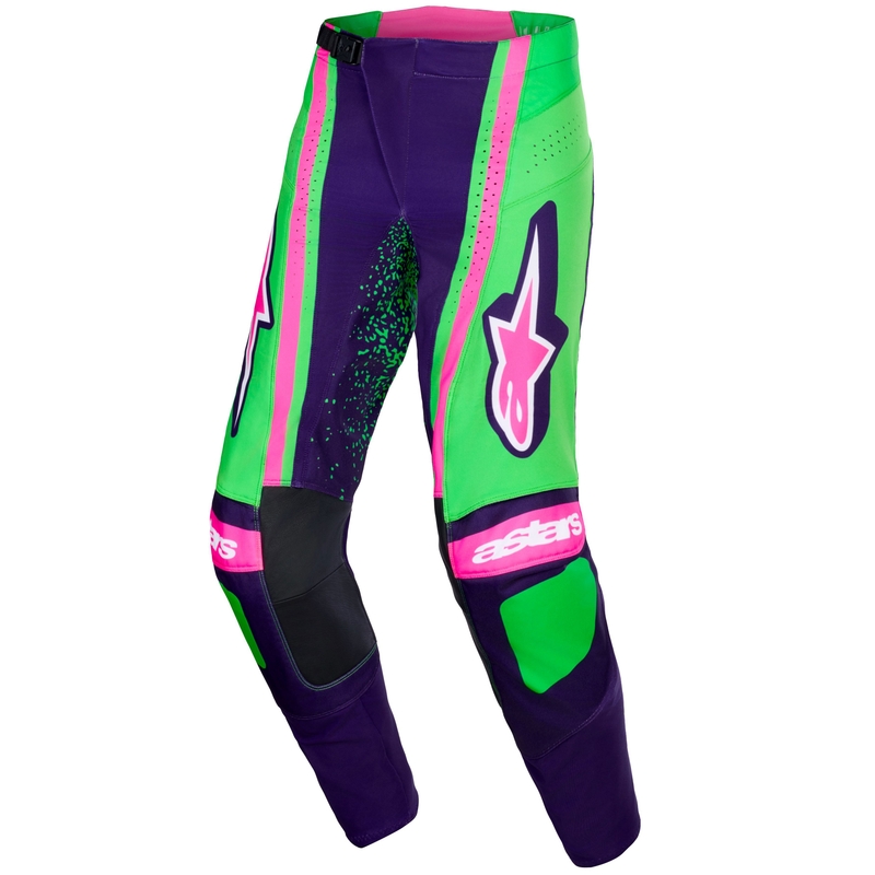 Motokros hlače Alpinestars Techstar Nomur temno vijolično-zeleno-fluo roza