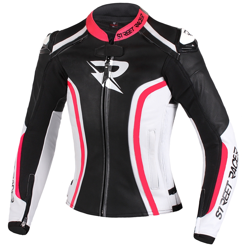 Ženske motoristične jakne Street Racer Electra Black-White-Fluo Pink razprodaja