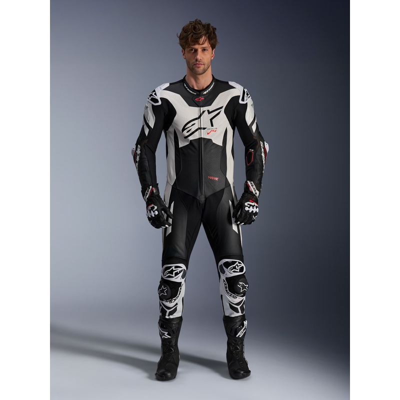 Alpinestars GP Plus V4 Sprint enodelni usnjen kombinezon, združljiv s Tech-Air, črno-belo-rdeč fluo