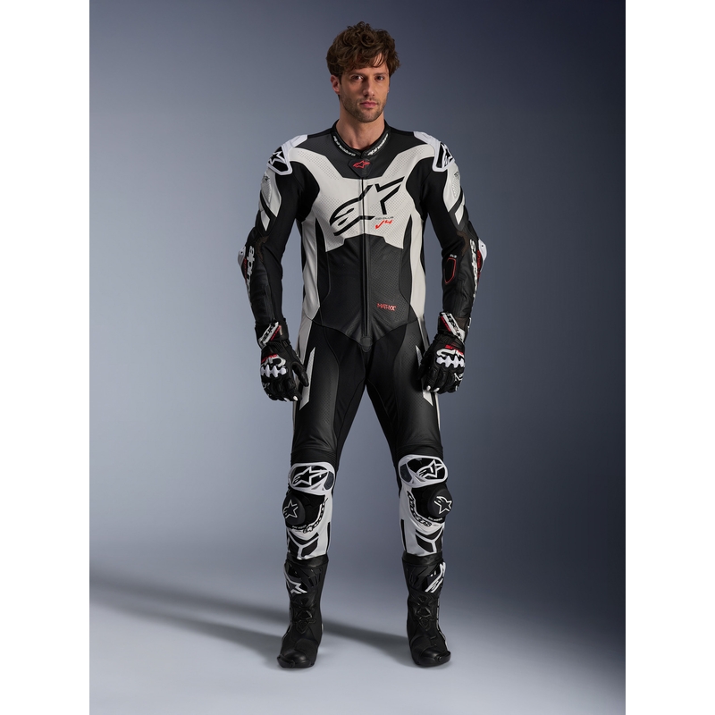 Alpinestars GP Plus V4 Sprint enodelni usnjen kombinezon, združljiv s Tech-Air, črno-belo-rdeč fluo