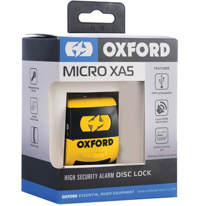 Zaklep kolutne zavore Oxford Micro XA5 z integriranim alarmom rumeno-črne barve