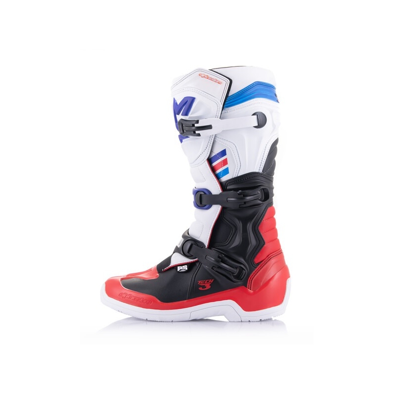 Motokros škornji Alpinestars TECH 3 belo-črno-modro-rdeče barve