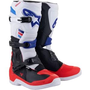 Motokros škornji Alpinestars TECH 3 belo-črno-modro-rdeče barve