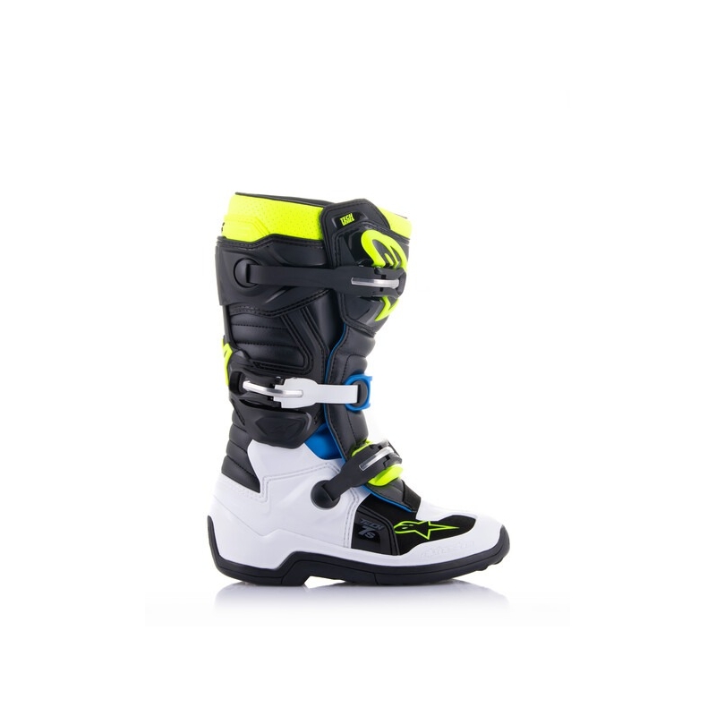Otroški motoristični škornji Alpinestars Tech 7 S črno-belo-fluo rumeno-modro