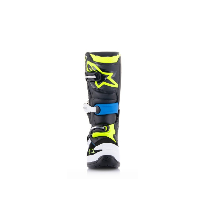 Otroški motoristični škornji Alpinestars Tech 7 S črno-belo-fluo rumeno-modro