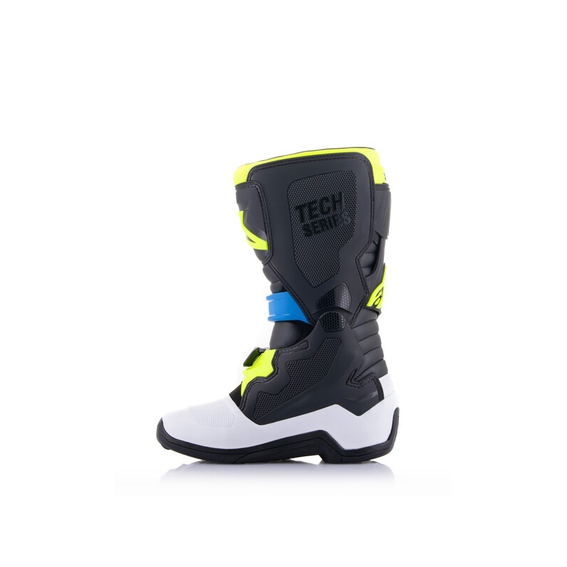 Otroški motoristični škornji Alpinestars Tech 7 S črno-belo-fluo rumeno-modro