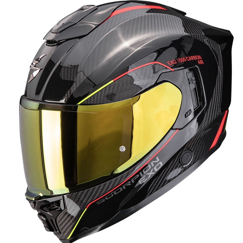 Moto čelada Scorpion EXO-1500 Carbon Air Mundi s polnim obrazom, črno-rdeče-rumena