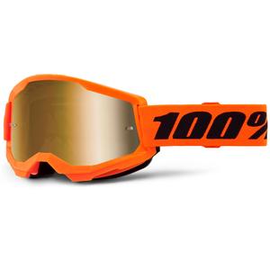 Otroška motokros očala 100% STRATA 2 oranžna z zrcalnim zlatim pleksi steklom
