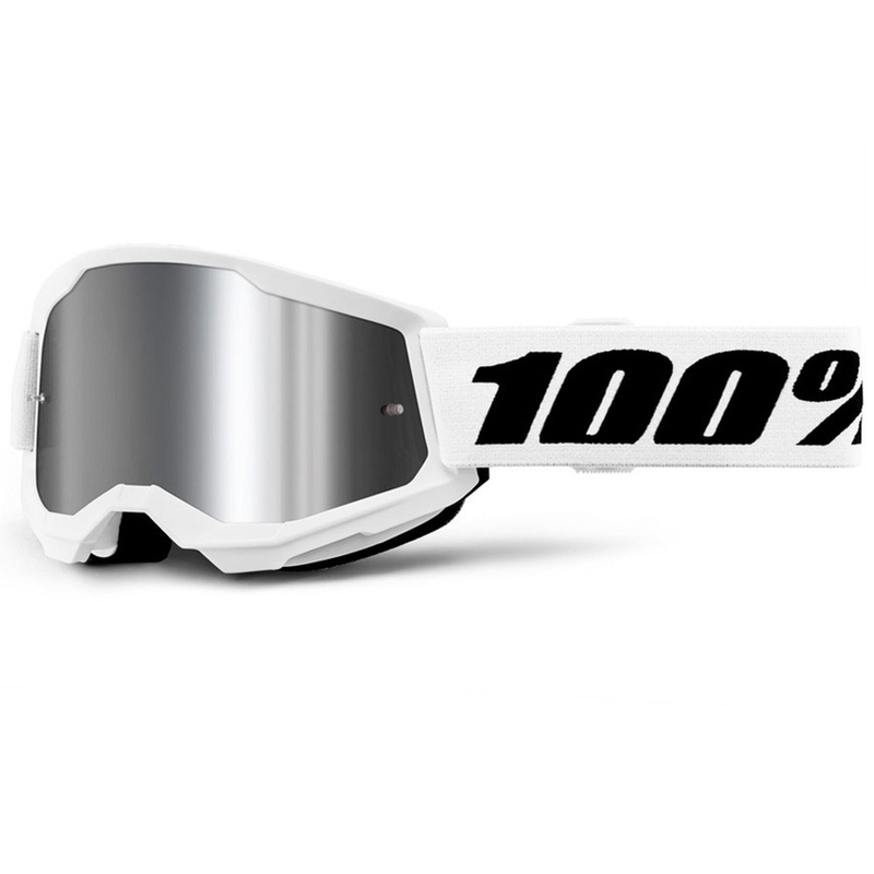 Otroška motokros očala 100% STRATA 2 bela s srebrnim pleksi steklom