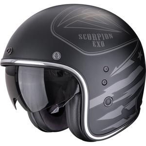 Moto čelada Scorpion Belfast Dawg z odprtim obrazom, mat črno-srebrna