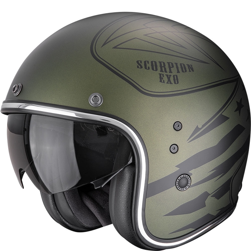Moto čelada Scorpion Belfast Dawg z odprtim obrazom, mat zelena