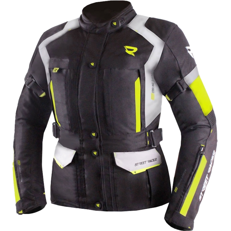 Ženska motoristična jakna Street Racer Hilax črno-sivo-fluo rumena