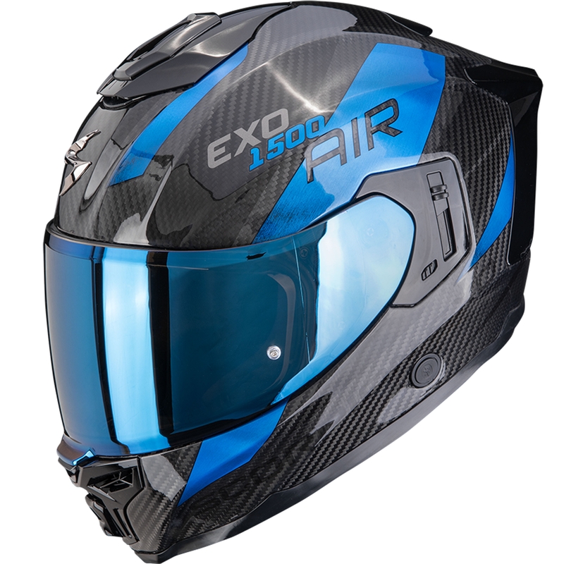 Motociklistična čelada Scorpion EXO-1500 Carbon Air Plated z integriranim obrazom, črno-modra