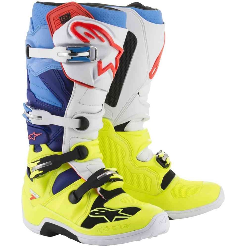Alpinestars Tech 7 motoristični škornji rumeno-belo-modro-rdeče-črni