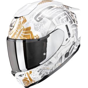 Scorpion EXO-1500 Air Apus motoristična čelada z integriranim obrazom, biserno bela-sivo-zlata