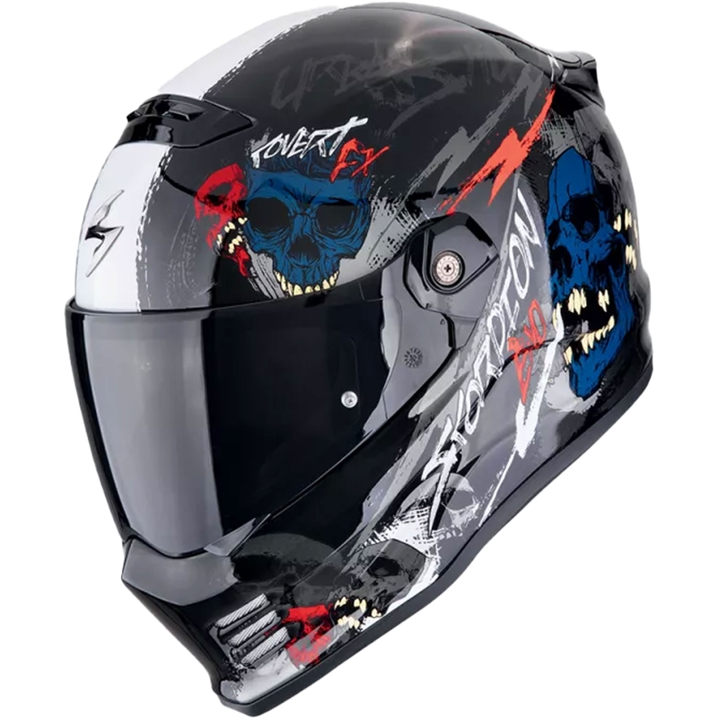 Scorpion COVERT FX SKULLZ integralna motoristična čelada črno-sivo-rdeča