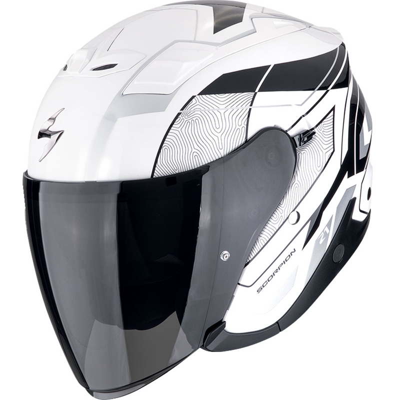 Odprta motoristična čelada Scorpion EXO-Z1 VUE bela-črna-srebrna