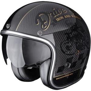 Moto čelada Scorpion Belfast EVO Carbon Zippy z odprtim obrazom, črno-zlata