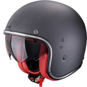 Moto čelada Scorpion Belfast EVO Carbon Solid z odprtim obrazom, mat črno-rdeča