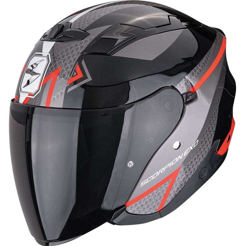 Odprta motoristična čelada Scorpion EXO-230 Loop, kovinsko črno-rdeča