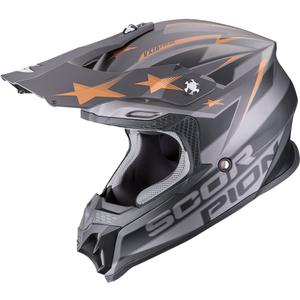 Motokros čelada Scorpion VX-16 EVO Air Patriot srebrno-črna-bakrena