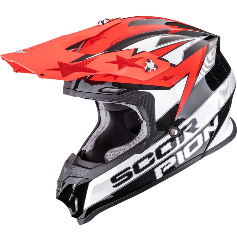 Motokros čelada Scorpion VX-16 EVO Air Patriot črno-belo-rdeča