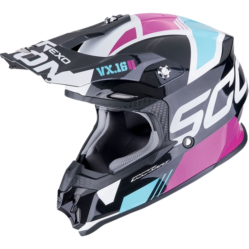 Motokros čelada Scorpion VX-16 EVO AIR ANALOG metalik črno-modra-roza