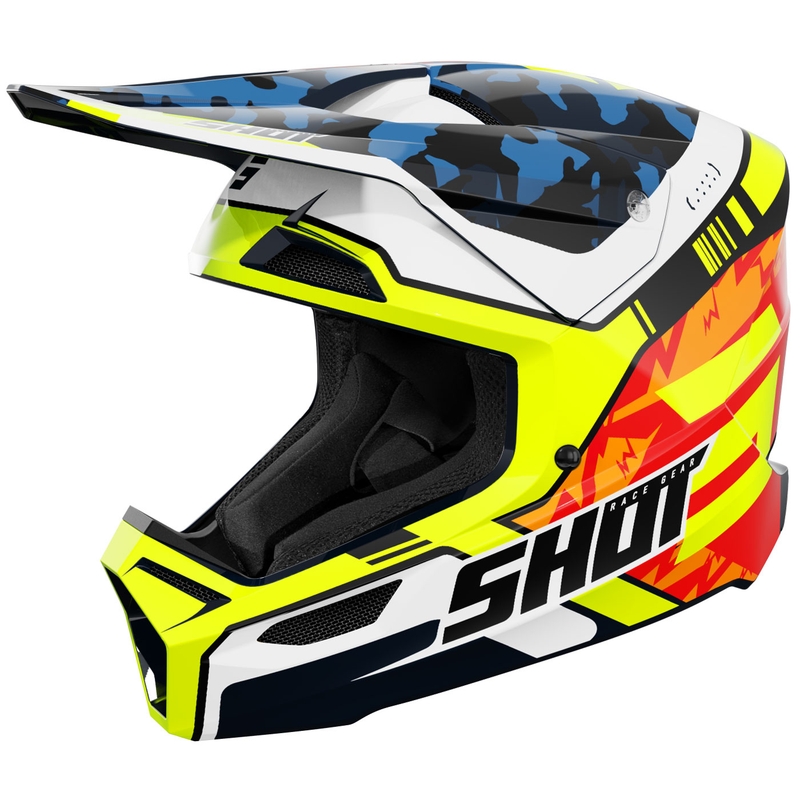 Otroška motokros čelada Shot Furious Flash, sijajna modro-fluo rumena