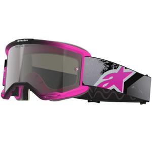 Motokros očala Alpinestars Vision 5 Lahnd fluo roza-sivo-črno-bela z zrcalno srebrnimi lečami