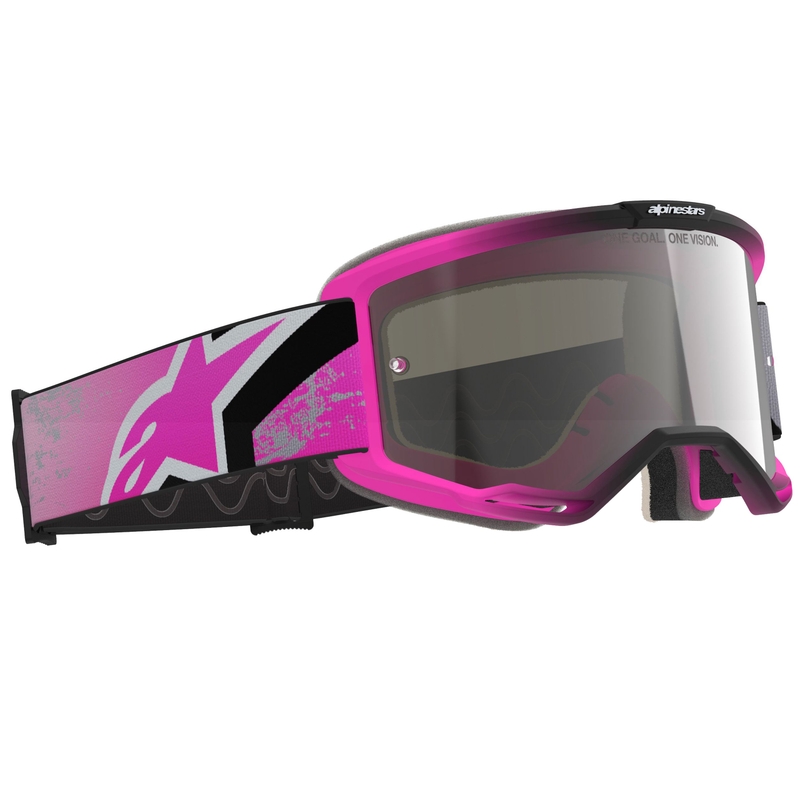 Motokros očala Alpinestars Vision 5 Lahnd fluo roza-sivo-črno-bela z zrcalno srebrnimi lečami