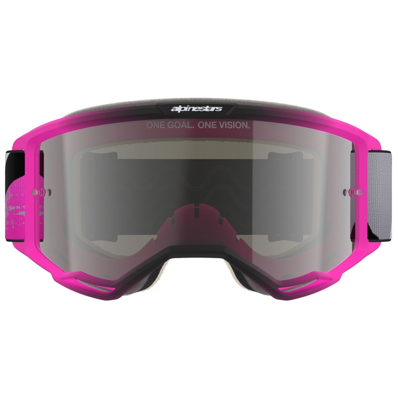 Motokros očala Alpinestars Vision 5 Lahnd fluo roza-sivo-črno-bela z zrcalno srebrnimi lečami