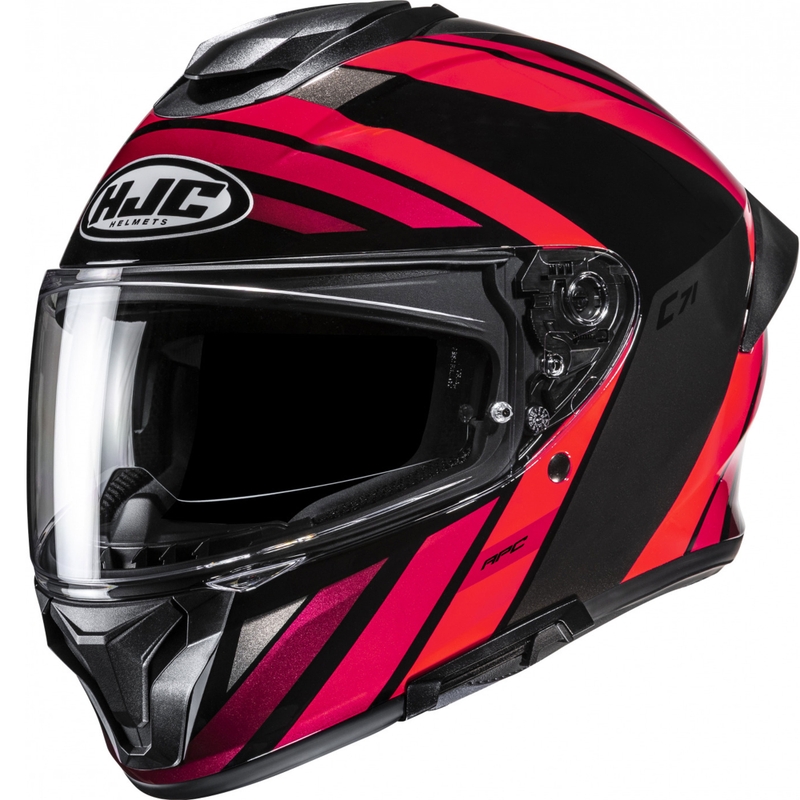Motoristična čelada HJC C71 Faber MC1 z integriranim obrazom, črno-rdeča